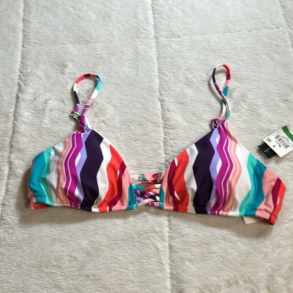 Bar III Multi Waves Printed Strappy Bralette Bikini Swim Top Pink Purple size L - Picture 3 of 14